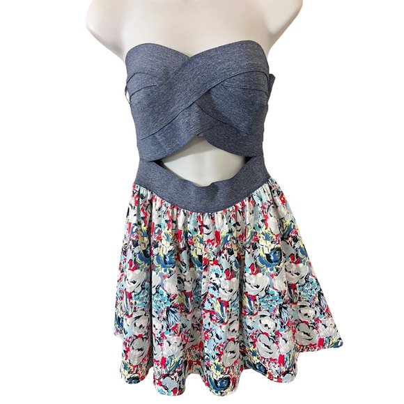 Love Culture Denim Tube Fit and flare Floral Cutout Mini Large Dress - Picture 2 of 8